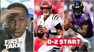 FIRST TAKE | Lamar Jackson or Joe Burrow? - Stephen A. breaks Ravens & Bengals each start season 0-2