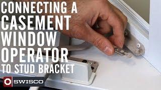 Connecting a casement window operator to stud bracket