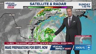 TS Beryl 2 p.m. update: Tracking Beryl as it moves toward the Texas coast