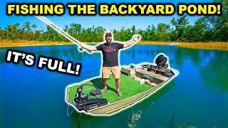 Fishing the BACKYARD POND from a BOAT!!! (The Bass Are HUGE!)