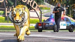 Tiger escapes from the Zoo... Cops give chase!! (GTA 5 Mods)