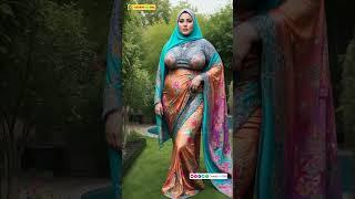 Plus-Size Woman in Glossy Colorful Saree with Hijab | AI Model Lookbook #hijab #hijabi #hijabers