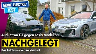 Audi S etron GT versus Tesla Model S Longrange - highway consumption duel between two powerful el...