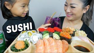 SUSHI Salmons Sashimi, Nigiri Sushi, & Sushi Rolls Mukbang | N.E Let's Eat
