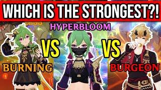 DENDRO REACTION SHOWDOWN! Which is the STRONGEST? Burning vs Bloom vs Burgeon vs Hyperbloom!