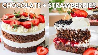 CHOCOLATE STRAWBERRY CAKE RECIPE | Moist Chocolate Sponge with Whipped Cream and Berries