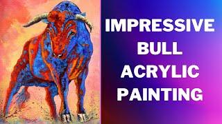 Acrylic Bull Painting Paint an Impressive Bull with a Bright Background