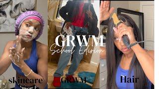 GRWM (SCHOOL edition) Skincare| Outfit| Hair + More!