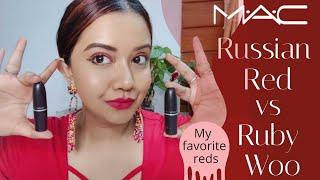 Mac Ruby woo vs Russian Red || Best red lipsticks of MAC || Red lipstick for Indian skin tone