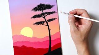 Easy Sunset for Beginners | Acrylic Painting Tutorial Step by Step