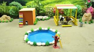 DIY making mini Farm Diorama with House for Cow, Dog - Mini Hand Pump for Animal - Idea # 7