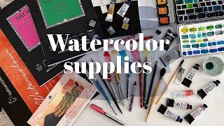 Watercolor supplies  What I use for my painting / pappers / paint / brushes
