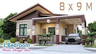 8 X 9 METERS | SMALL AND MODERN HOUSE DESIGN IDEA WITH 3 BEDROOM | 3D FLOOR PLAN