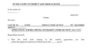 Drafting of Application for recording of statement under section 164 Cr P C#sample legal drafts