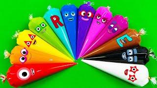 Rainbow Piping Bags SLIME - Looking Numberblocks, Alphablocks, Alphablet Lore, Cocomelon CLAY - ASMR