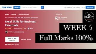 Coursera Excel Skills for Business: Essentials Week 5 Final Quiz Solutions