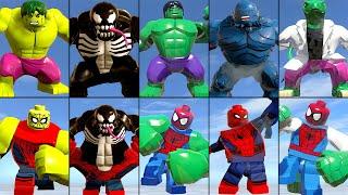 ALL Spider-Man to Hulk Transformations in LEGO Marvel Superheroes 1 & 2!