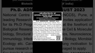 New PhD Admission Notification. National centre for cell science Pune 2023.