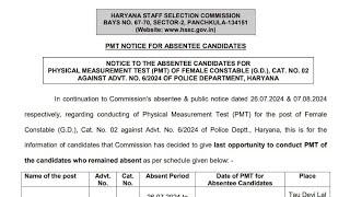 Haryana Police Female Constable New Most Important Notice/Update