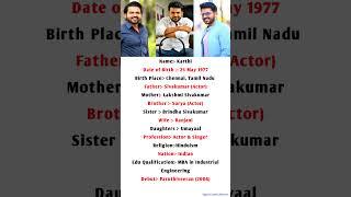 South Indian Actor Karthi Biography #shorts #karthi  #shortvideo