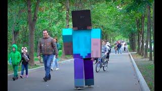 Steve Minecraft in Real Life  Costume from Cardboard   People react to Steve