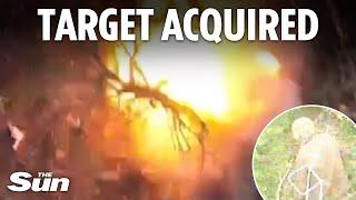 Moment Ukrainian FPV drone hunts down and fires on Russian units on the frontline