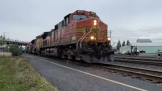 BNSF grain passes Albany station (Ft. Fakebonnet)