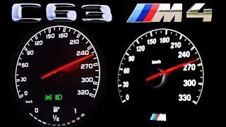 BMW M4 vs Mercedes C63 AMG W205 Acceleration 0-250 Onboard V8 Sound Autobahn Revs Comparison F82