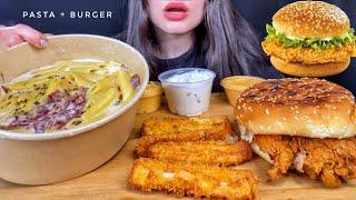 ASMR CREAMY PASTA + CHICKEN BURGER + CHEESE MUKBANG | EATING SOUNDS #shorts