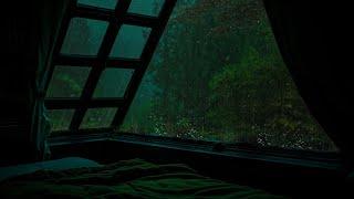 Rain on Window | Enjoy a Sleepy Night in Bedroom Overlooking Pine Forest | Cold Rainstorm Forest️