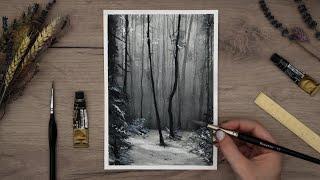 Easy Watercolor Cold Forest  Monochromatic Watercolor Tutorial For Beginners