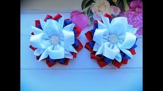 Бантики Канзаши Триколор из атласных лент МК / Bows Kanzashi Tricolor of satin ribbons MK