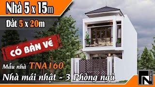 TNA160 - Mẫu nhà ống 2 tầng đẹp mái nhật 5x15m (đất 5x20m) 3 phòng ngủ