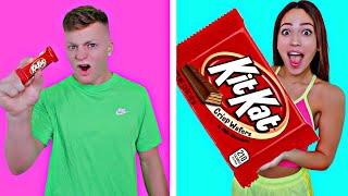 GIANT VS TINY CANDY CHALLENGE FOR 24 HOURS! Last To Stop Wins!