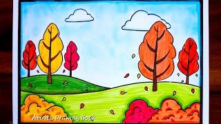 Autumn Season Drawing | Easy and Simple Autumn Season Drawing | Type of Seasons Drawing | Scenery