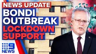 Eight cases emerge from Bondi apartment, more financial support to come for Sydney | 9News Australia