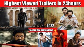 Top 5 Highest viewed Trailers in 24hours | South Indian Movies |  Record breaking views  2022