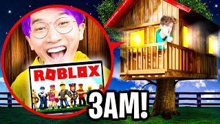 OVERNIGHT IN SECRET GAMING TREEHOUSE TO HIDE FROM OUR MOM! (PLAYING BEST ROBLOX GAMES EVER!)