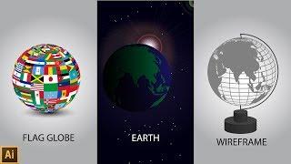 Create a Globe in Illustrator, Earth in illustrator, wireframe globe illustrator Tutorial beginner