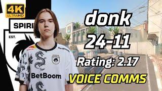 【4K】donk (24-11) rt:2.17 VOICE COMMS (Dust2) | Jun 9, 2024 #cs2 #pov