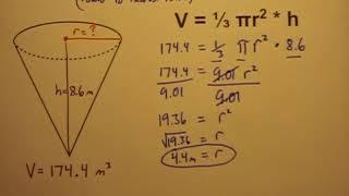 Calculate the Radius of a Cone When Given Its Volume and Height