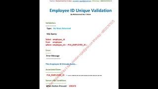 Unique Validation in Oracle Apex for Employee ID, Email, NID, Cell Number & Others Unique Validation