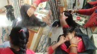 Dark Black Long hair women heavy oiling||long hair play by men||long hair pulling||long hair combing