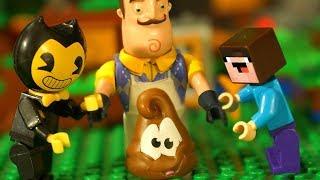 BENDY vs BALDI vs Hello Neighbor - LEGO Minecraft Stop Motion Animation