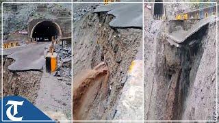 Watch: Road connecting two tunnels on Jammu-Srinagar highway washes away in landslides