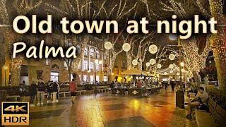 Palma, old town at night during Christmas time / Mallorca, Spain / 4K HDR