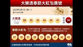 111年大樂透、春節大紅包開獎號碼（2/1初一）