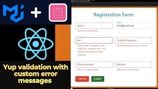 React Form validations using react-hook-form and yup with custom error messages | Forms in React |