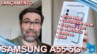 Chegou o NOVO Samsung Galaxy A55 5G - 8GB RAM | 128/256GB Arm | 25W | Super Amoled | Frame em metal