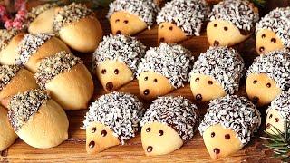 2-in-1! THE SAME DOUGH. HEDGEHOGS COOKIES  and ACORNS COOKIES  FOR THE HOLIDAYS. A handmade Gift.